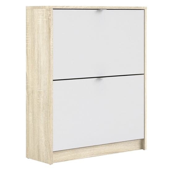 Shovy Wooden Shoe Cabinet In White And Oak With 2 Doors 2 Layers_2