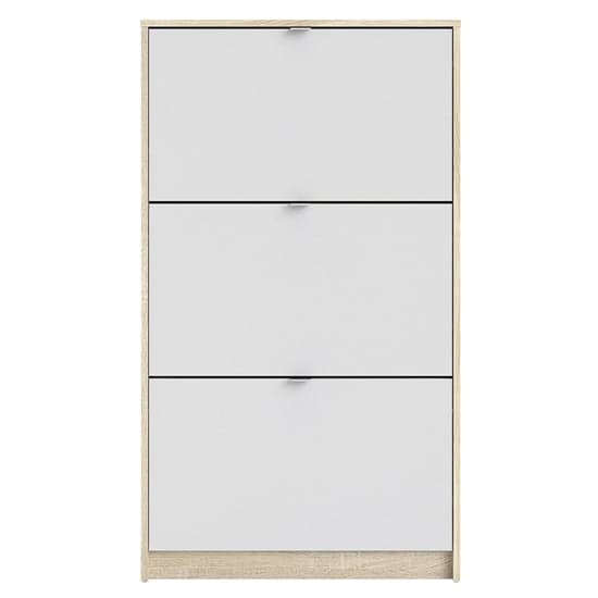 Shovy Wooden Shoe Cabinet In White And Oak With 3 Doors 1 Layer_2