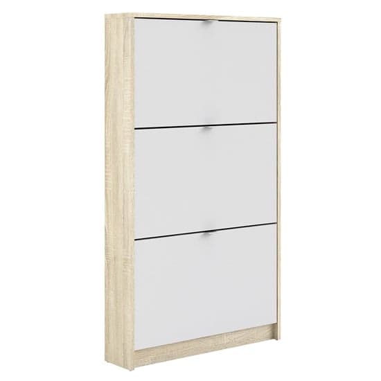 Shovy Wooden Shoe Cabinet In White And Oak With 3 Doors 1 Layer_1