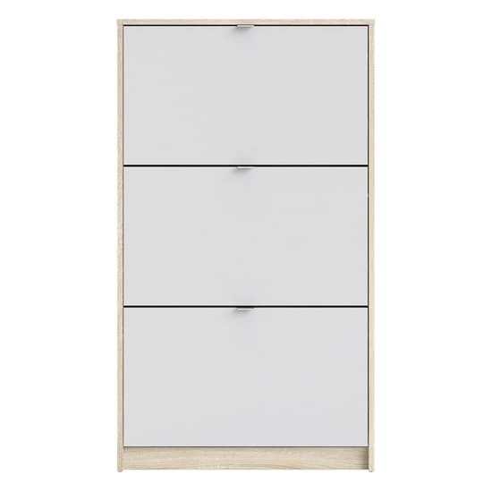 Shovy Wooden Shoe Cabinet In White And Oak With 3 Doors 2 Layers_4
