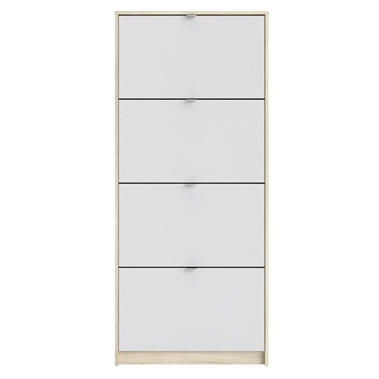 Shovy Wooden Shoe Cabinet In White And Oak With 4 Doors 1 Layer_4