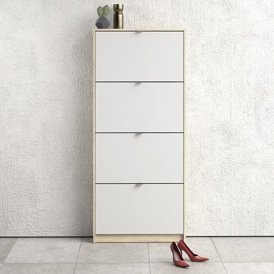 Shovy Wooden Shoe Cabinet In White And Oak With 4 Doors 1 Layer_1