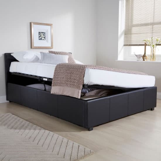 Stilton Faux Leather Double Bed In Black Furniture in Fashion