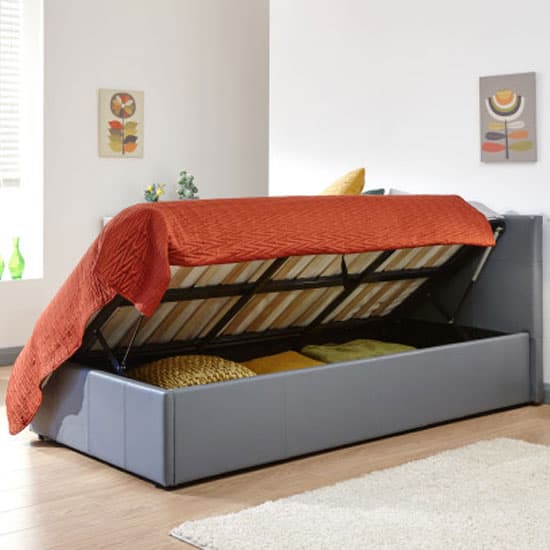 Stilton Faux Leather Single Bed In Grey Furniture in Fashion