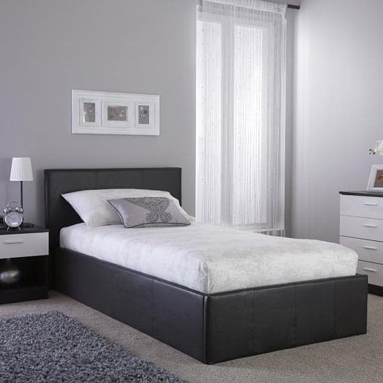 Stilton Faux Leather Small Double Bed In Black Furniture in Fashion