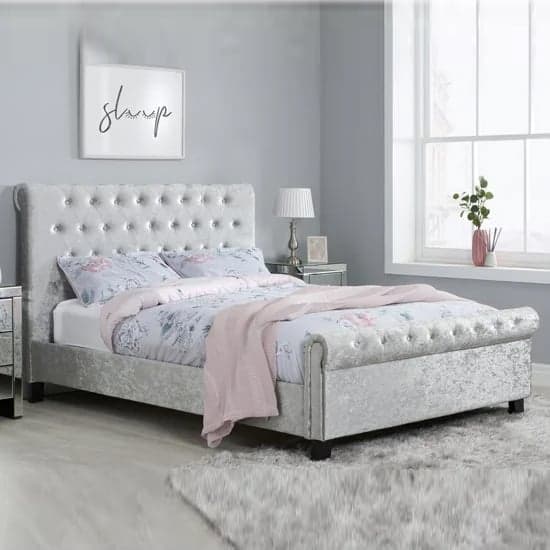 Siena Fabric Double Bed In Steel Crushed Velvet_1