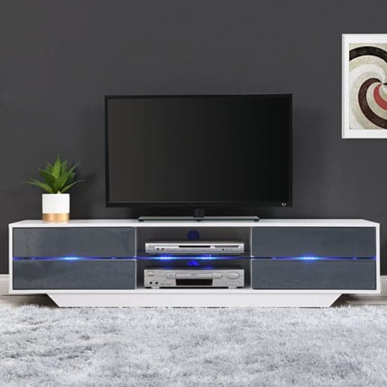 Sienna High Gloss TV Stand In White And Grey With LED Lighting_1