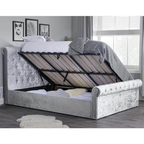 Sienna Side Fabric King Size Bed In Steel Crushed Velvet_2