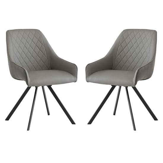 Sierra Light Grey Faux Leather Dining Chairs Swivel In Pair_1