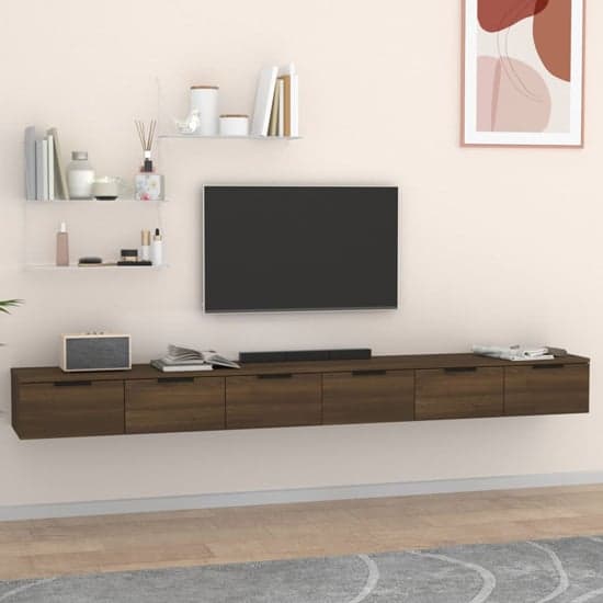 Sierra Wall Hung Wooden TV Stand With 6 Drawers In Brown Oak_1