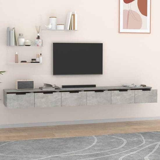 Sierra Wall Hung Wooden TV Stand With 6 Drawers In Concrete Effect_2