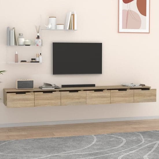 Sierra Wall Hung Wooden TV Stand With 6 Drawers In Sonoma Oak_2