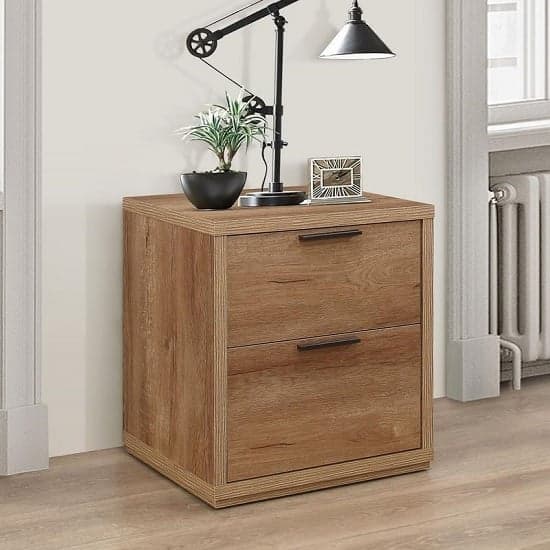 Silas Wooden Bedside Cabinet In Rustic Oak Effect With 2 Drawers