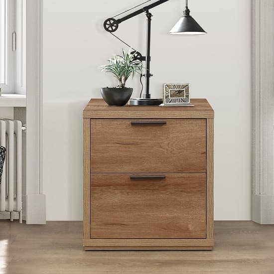 Silas Wooden Bedside Cabinet In Rustic Oak Effect With 2 Drawers_2