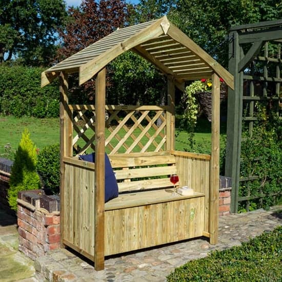 Silsoe Wooden Arbour In Natural Timber With Open Slatted Roof_1