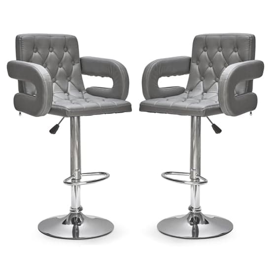 Silvis Adjustable Grey Faux Leather Bar Stools In Pair_1