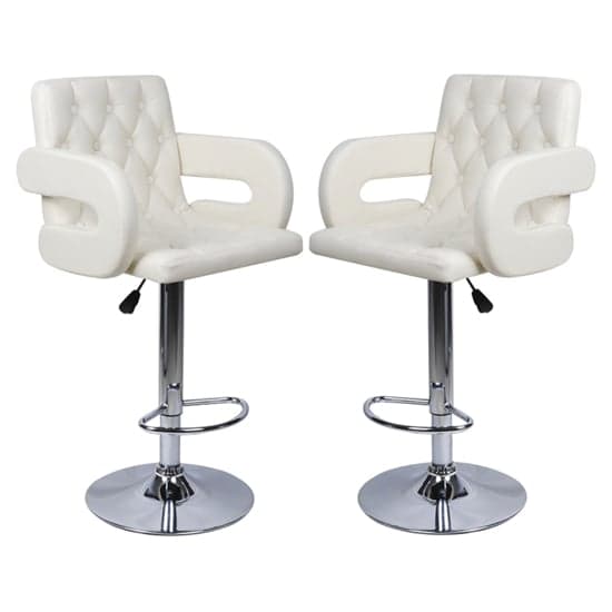 Silvis Adjustable White Faux Leather Bar Stools In Pair_1