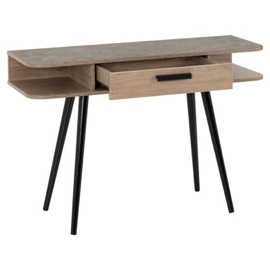 Sineu Wooden Console Table In 1 Drawer Mid Oak Effect And Grey_2