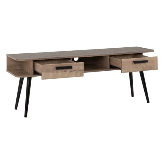Sineu Wooden TV Stand With 2 Drawers In Mid Oak_2