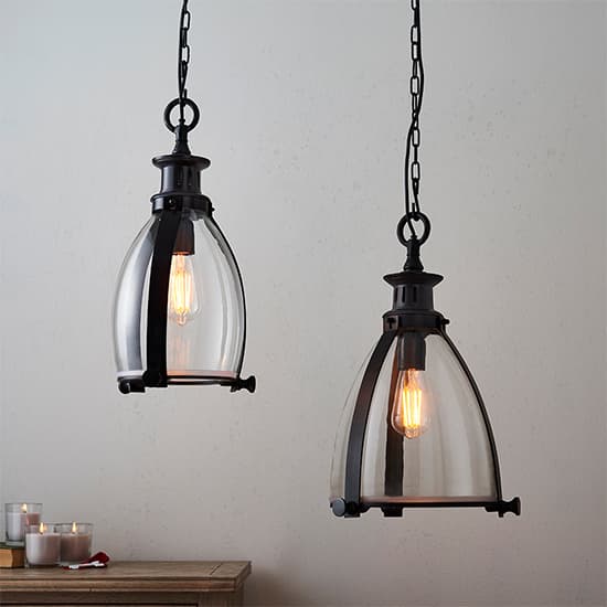 Singa Small Clear Glass Ceiling Pendant Light In Aged Bronze_5