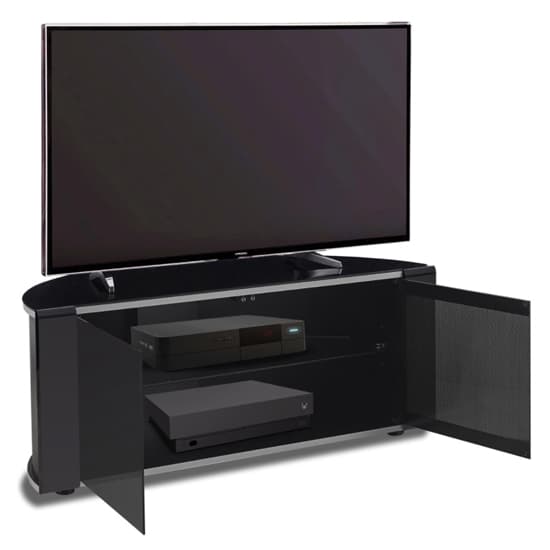 Sanja Small Corner High Gloss TV Stand With Doors In Black_2