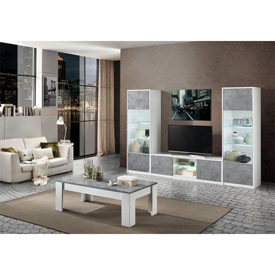 Sion Display Cabinet 1 Door In White Concrete Effect With LED_2