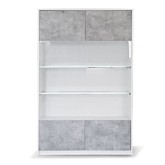 Sion Display Cabinet 2 Doors In White Concrete Effect With LED_2