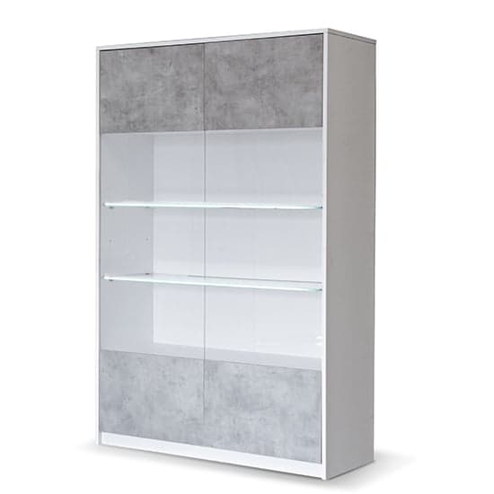 Sion Display Cabinet 2 Doors In White Concrete Effect With LED_1
