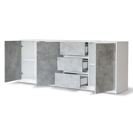Sion Sideboard 3 Doors 3 Drawers In White And Concrete Effect_3