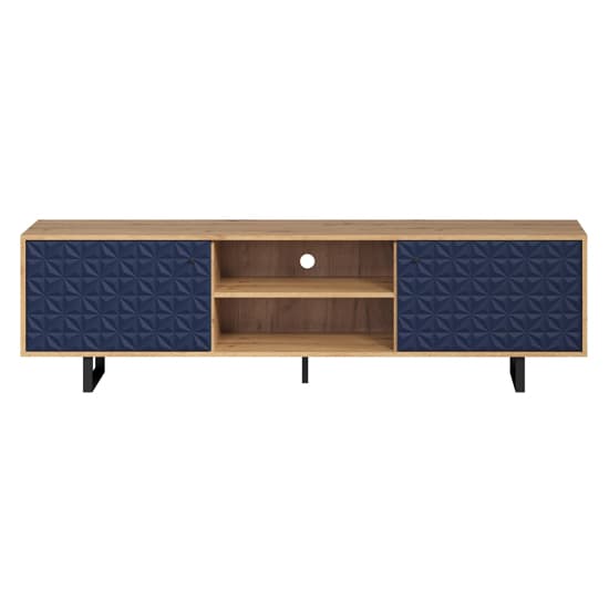 Sion Wooden TV Stand With 2 Dark Blue Doors In Artisan Oak_3