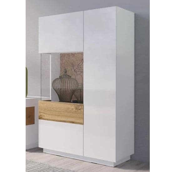 Sioux Gloss Display Cabinet Left 2 Doors In White Oak With LED_1