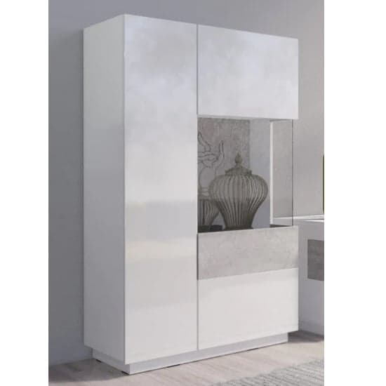 Sioux Gloss Display Cabinet Right 2 Doors In White Concrete LED_1