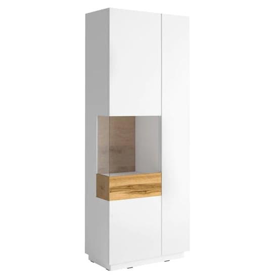 Sioux Gloss Display Cabinet Tall Left In White Oak With LED_1
