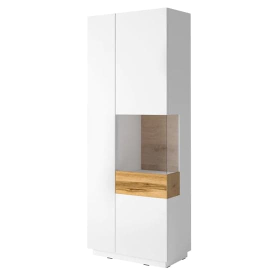 Sioux Gloss Display Cabinet Tall Right In White Oak With LED_1