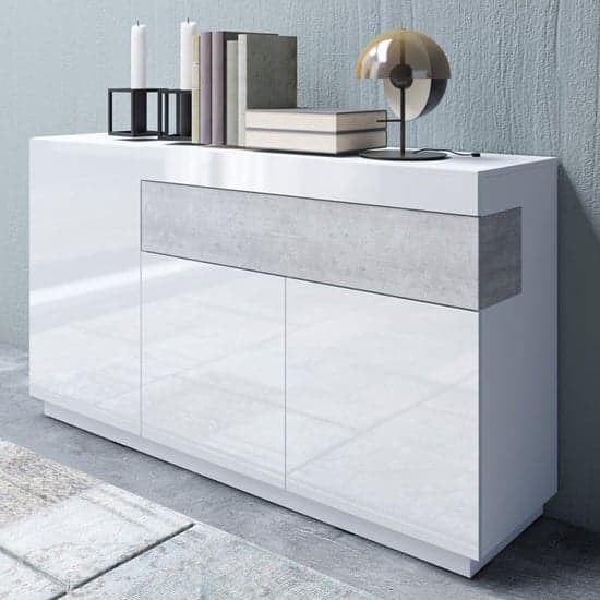 Sioux High Gloss Sideboard 3 Doors 1 Drawer In White Concrete_1