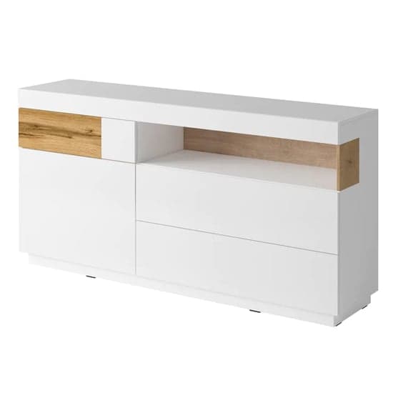 Sioux High Gloss Sideboard 1 Door 3 Drawers In White And Oak_2