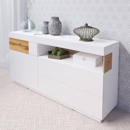 Sioux High Gloss Sideboard 1 Door 3 Drawers In White And Oak_1