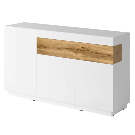 Sioux High Gloss Sideboard 3 Doors 1 Drawer In White And Oak_2