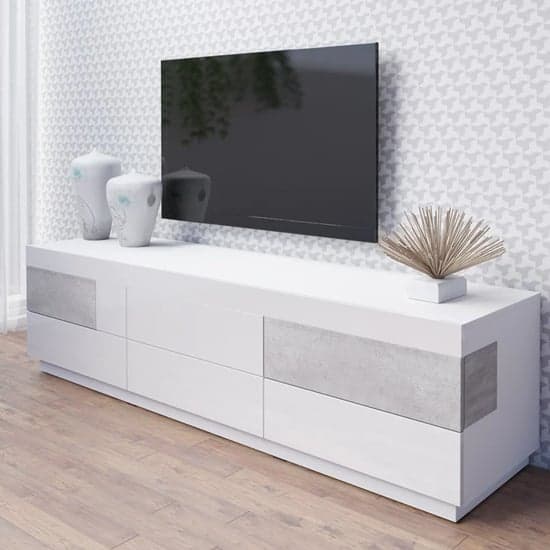 Sioux High Gloss TV Stand 6 Drawers In White Concrete_1