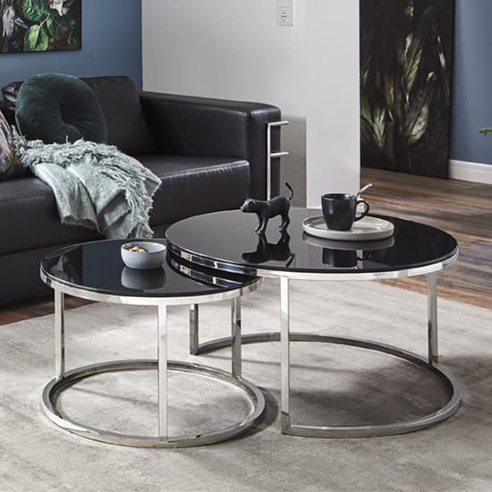 Sioux Small Round Black Glass Coffee Table With Chrome Legs_3
