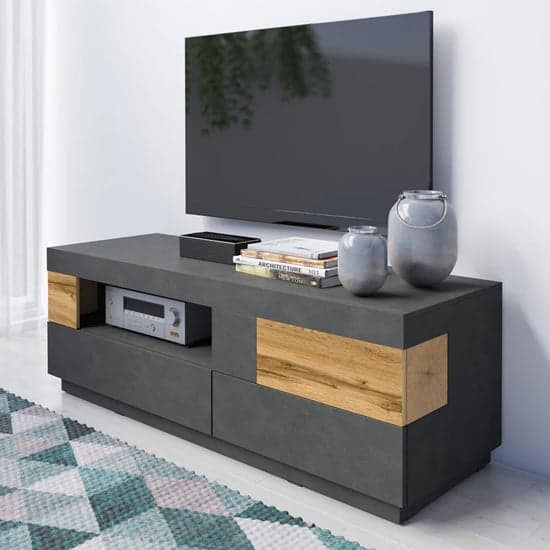 Sioux Wooden TV Stand With 1 Door 2 Drawers In Matera And Oak_1