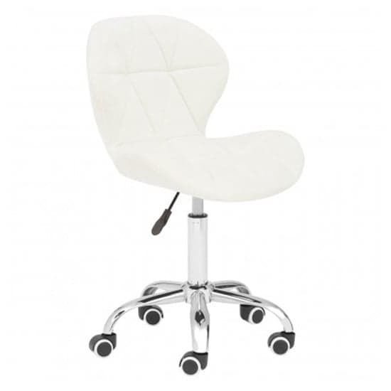 Sitoca Velvet Home And Office Chair In White With Swivel Base_1