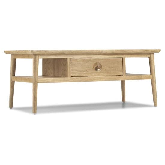 Skier Wooden Coffee Table In Light Solid Oak With 1 Drawer_2