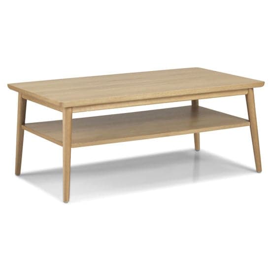 Skier Wooden Coffee Table In Light Solid Oak With Shelf_1