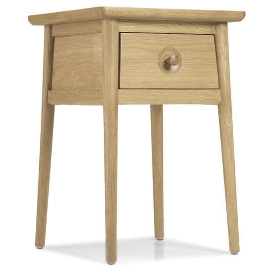 Skier Wooden Lamp Table In Light Solid Oak With 1 Drawer_2