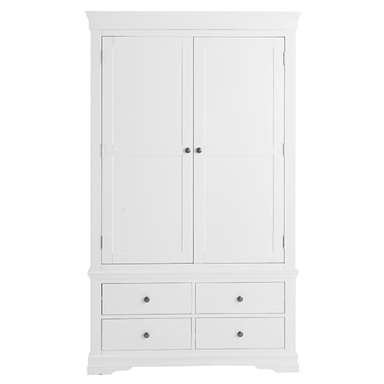Skokie Wooden 2 Doors And 4 Drawers Wardrobe In Classic White_3