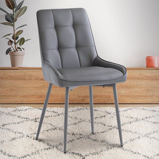 Skye Faux Leather Dining Chair In Grey With Grey Legs_3