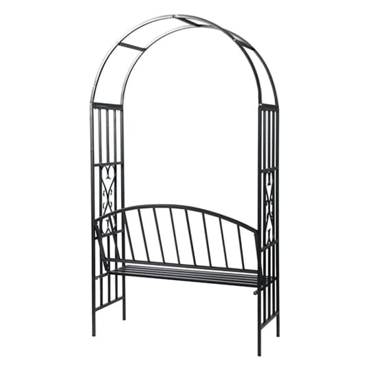 Skylar Metal Garden Seating Bench With Rose Arch In Black_3