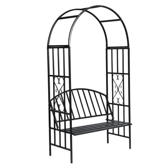 Skylar Metal Garden Seating Bench With Rose Arch In Black_1
