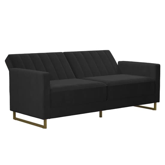 Skylark Velvet Sofa Bed With Gold Metal Legs In Black_4